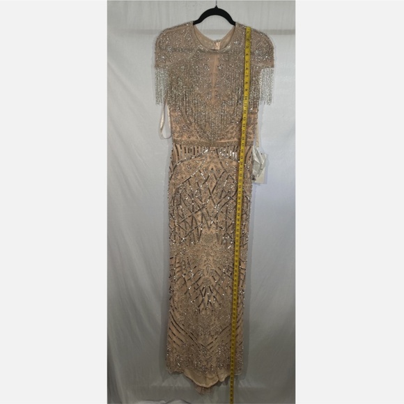 NWT $598 MAC DUGGAL [ 10 ] Embellished Fringe‎ Cap Sleeve Gown Platinum Pink - Picture 7 of 16